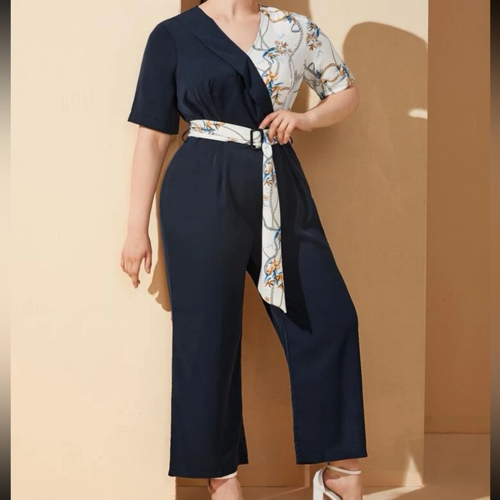SHEIN Navy Blue Romper With Belt
